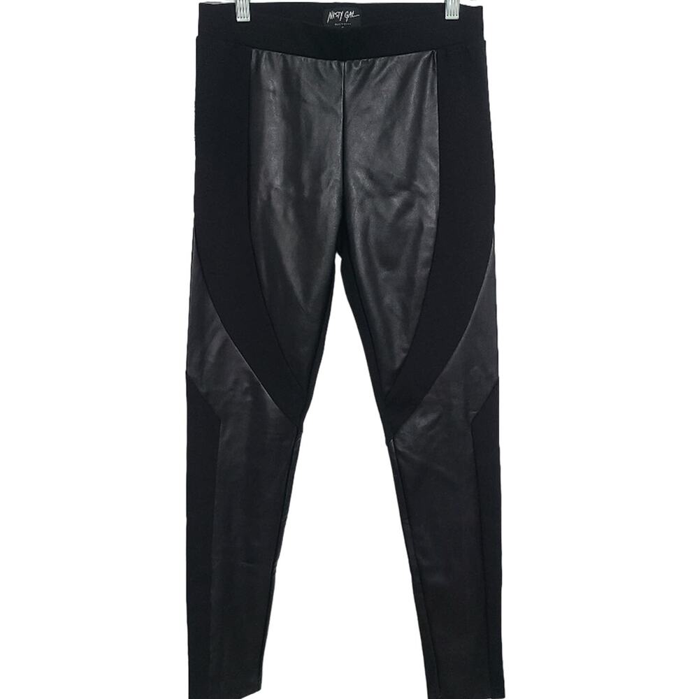 Nasty Gal Womens Sz S Black Leggings Pants Faux Leather Panels